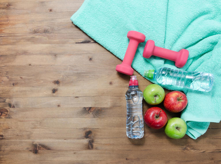 health-lifestyle-weights-water-fruit-apples
