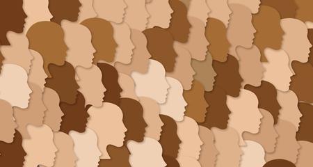 Illustration of a crowd of people with different shades of brown