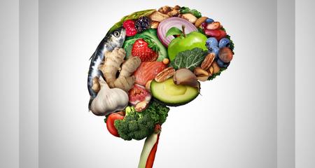 Illustration of food in the shape of a brain
