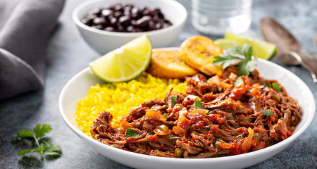 Ropa Vieja dish with black beans and rice