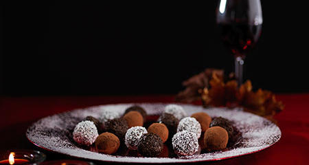 Chocolate, red wine and candles